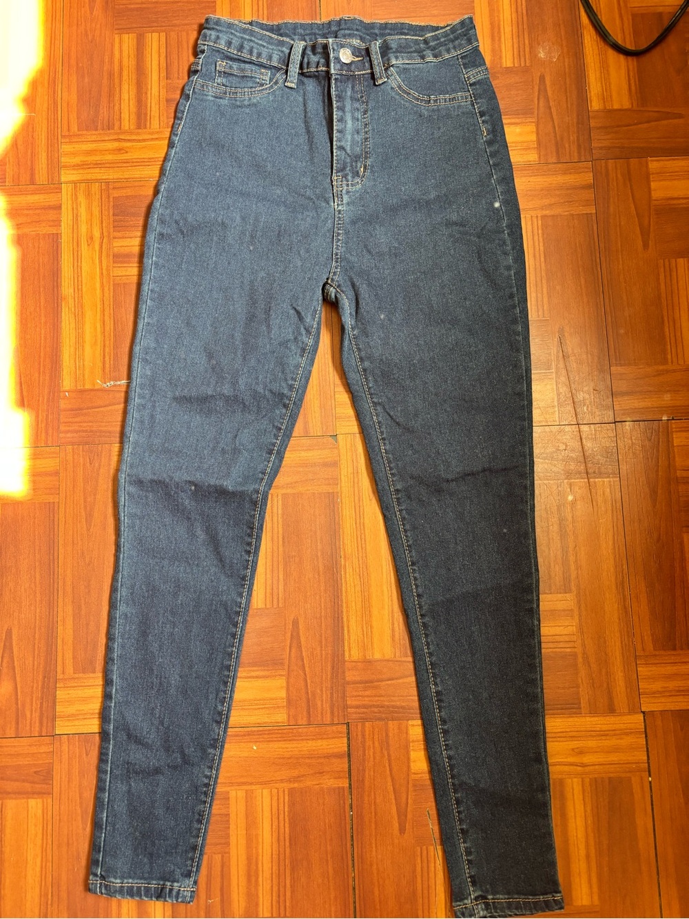 SHEIN Dark Blue High-Rise Slim Taper Jeans